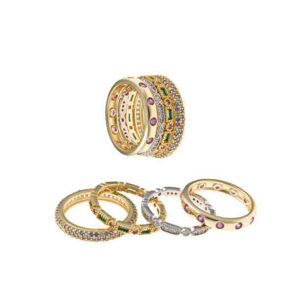 Pack de anillos de plata chapada y piedras preciosas