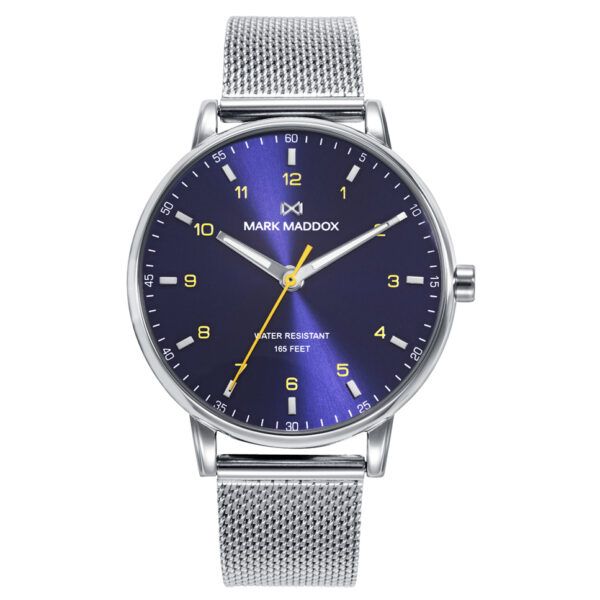 Reloj caja de acero esfera azul y malla milanesa