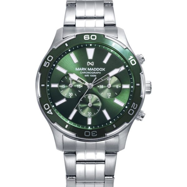 Reloj caja de acero con bisel verde