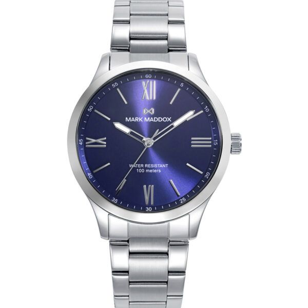 Reloj de hombre con caja de acero y esfera azul