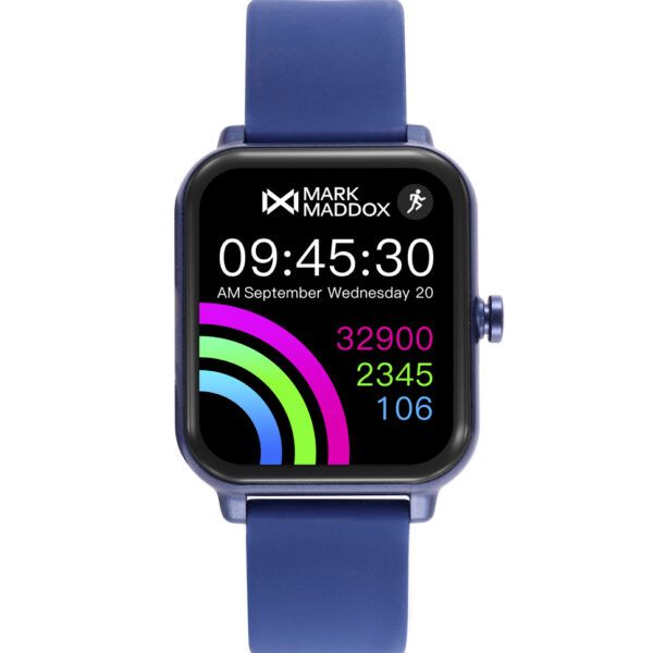 Reloj Smart de policarbonato negro y correa de silicona color azul