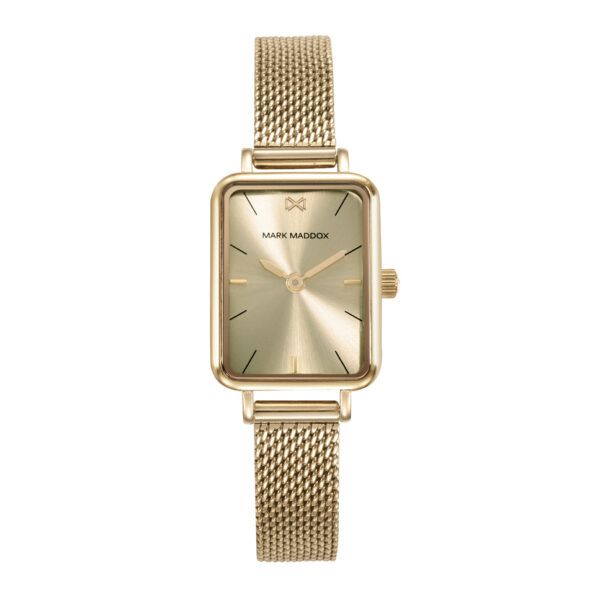 Reloj caja de acero Ip dorado y malla milanesa