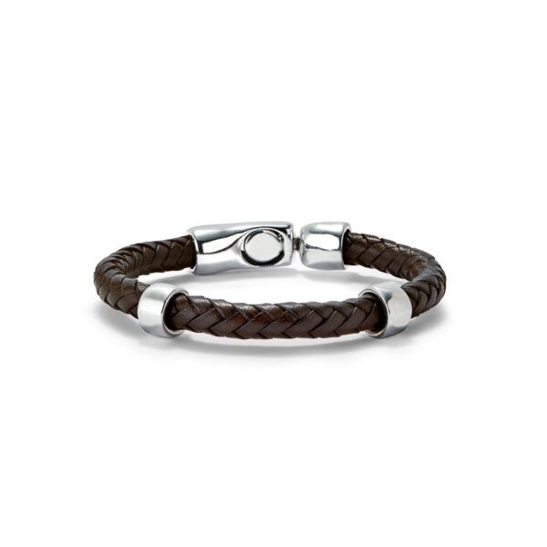 Pulsera de cuero con dos topes de plata