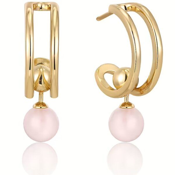Aros con colgante de cuarzo rosa