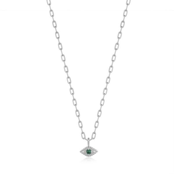 Collar de plata con colgante de ojo y malaquita