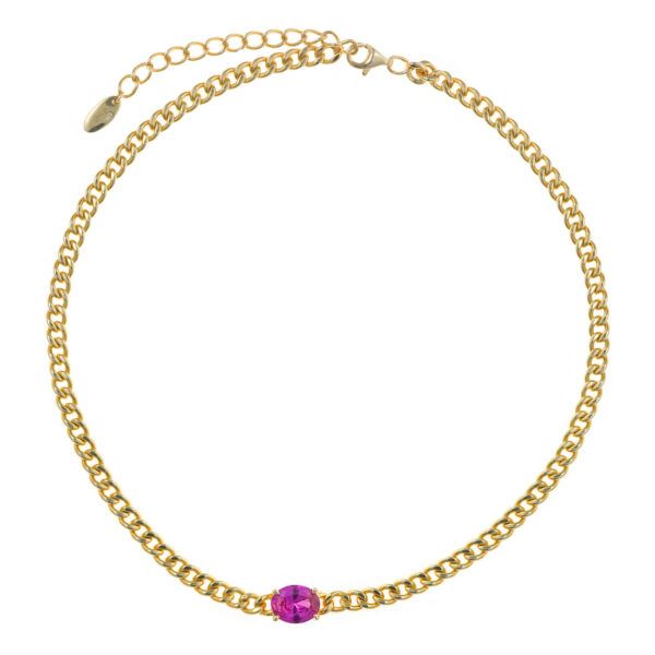 Collar plata chapada con cadena barbada y circonita