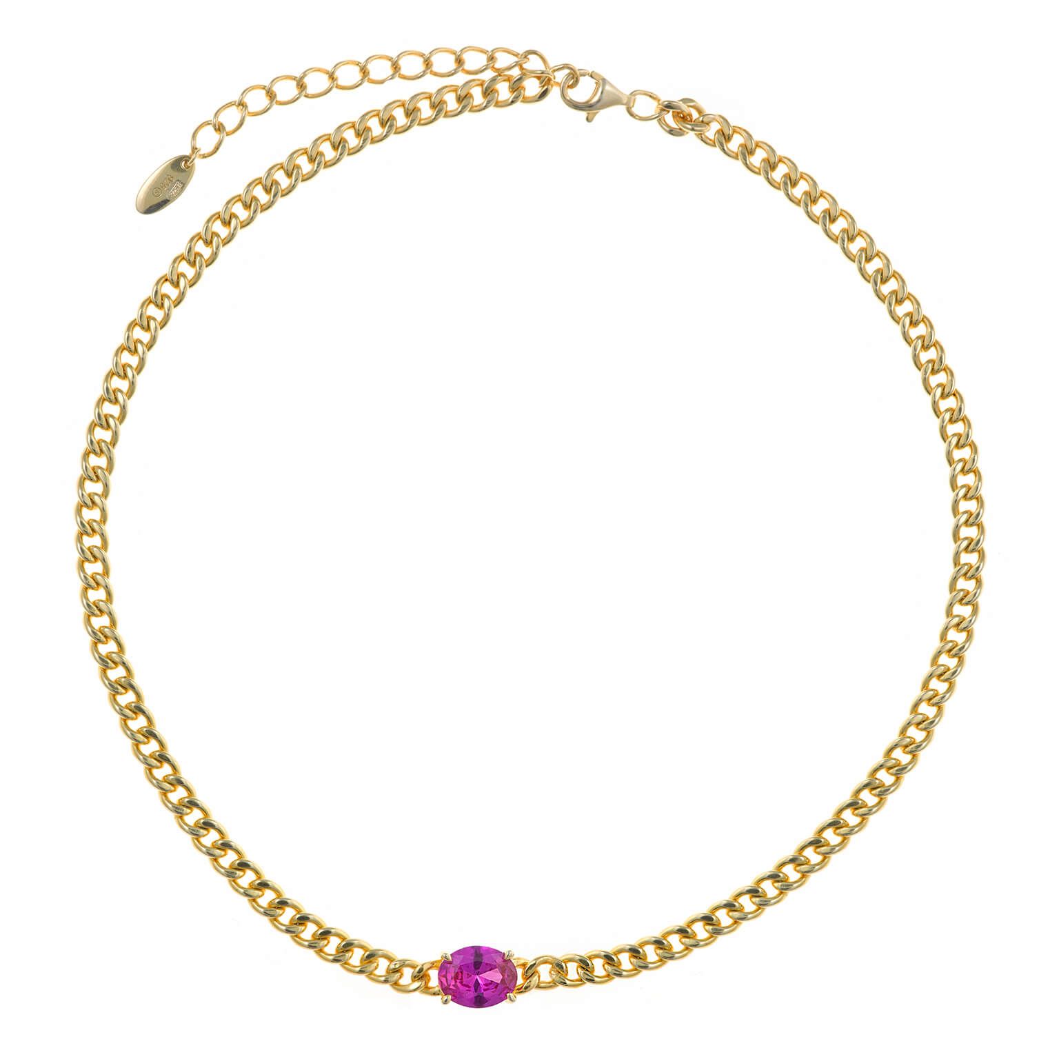 Collar plata chapada con cadena barbada y circonita