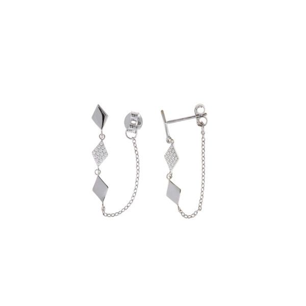 Pendientes de plata con rombos y cadena