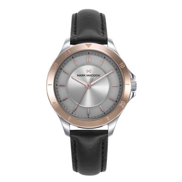 Reloj caja bicolor de acero e Ip rosa correa negra