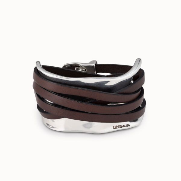 Pulsera bañada en plata de ley con tiras de cuero