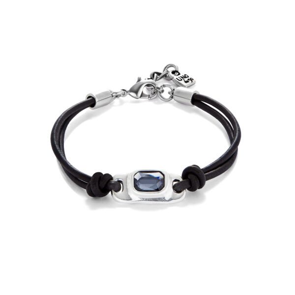 Pulsera de plata y cuero con cristal gris