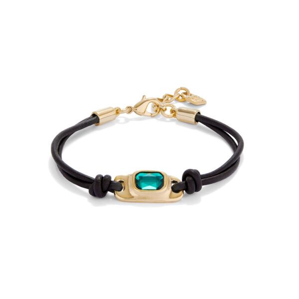 Pulsera de cuero y cristal verde