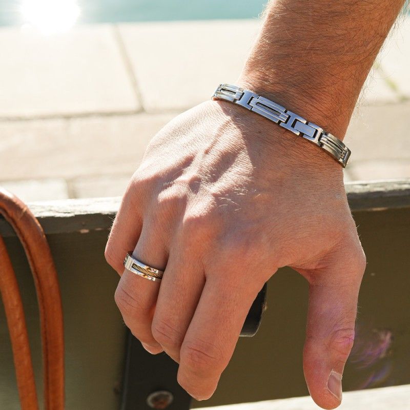 Anillo Acero con Cable Bicolor Amarillo - Imagen 4