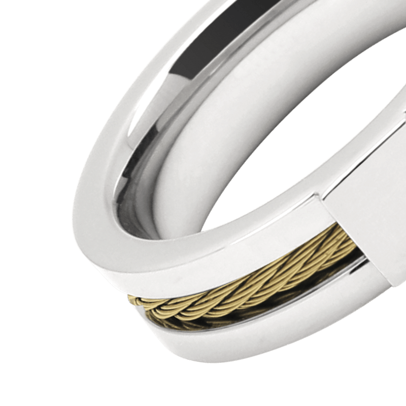 Anillo Acero con Cable Bicolor Amarillo - Imagen 2