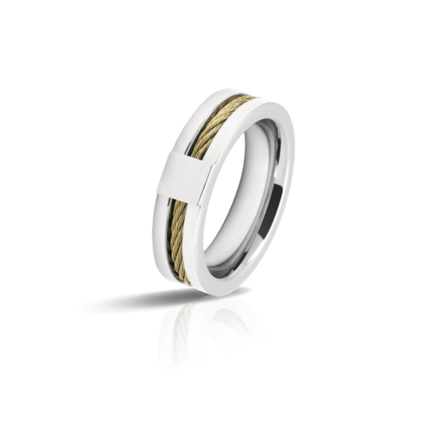 Anillo Acero con Cable Bicolor Amarillo