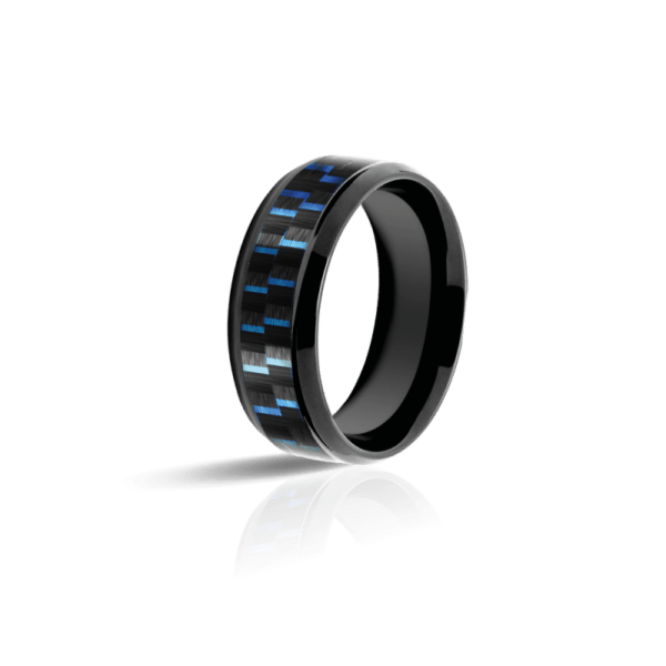 Anillo acero mercurio y carbono azul