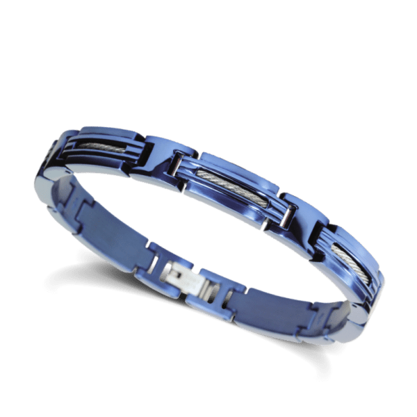 Pulsera de acero y cable azul