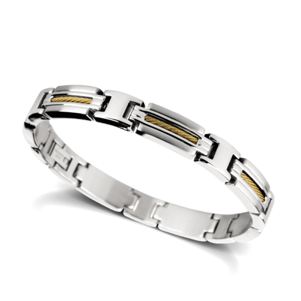 Pulsera de acero y cable dorado