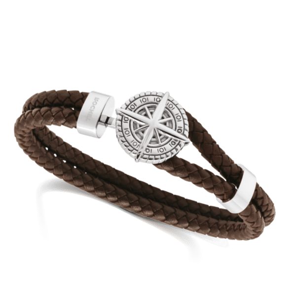Pulsera CAP HORN 10mm Acero pulido y cuero trenzado
