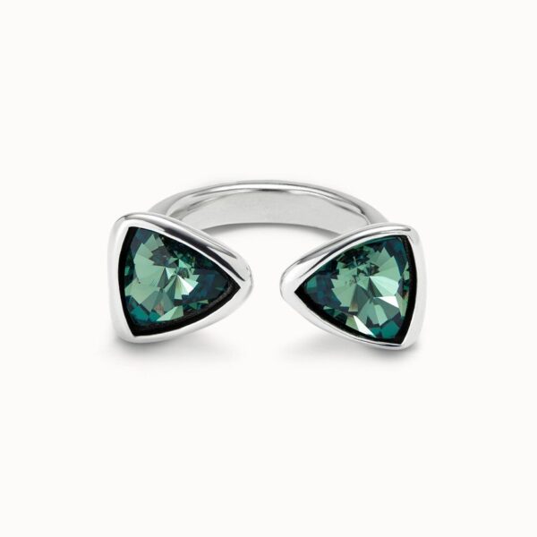 Anillo bañado en plata de ley con cristales verdes triangulares