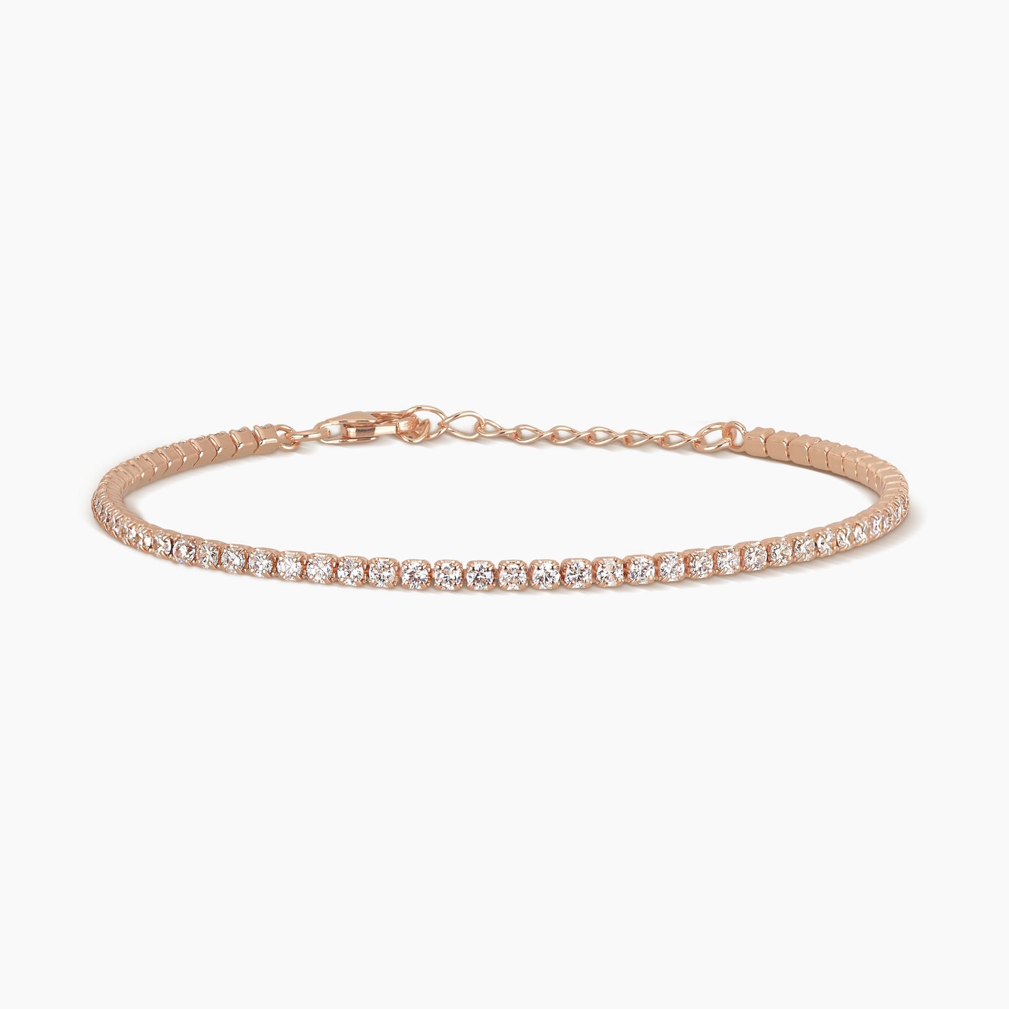 Pulsera Rivière en plata chapada en oro rosa con circonitas blancas