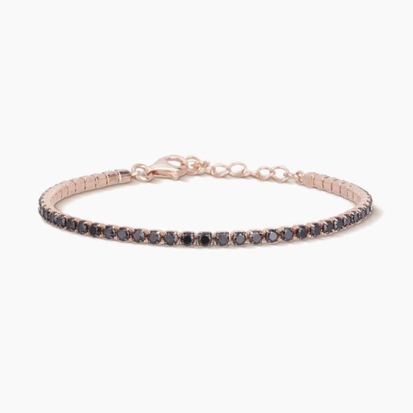 Pulsera Tennis en plata chapada en oro rosa con circonitas negras