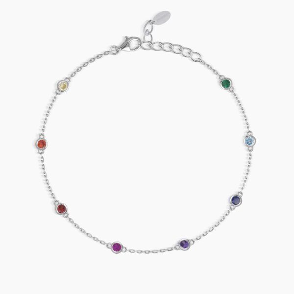 Tobillera de Plata con Puntos de Luz en Circones Multicolores