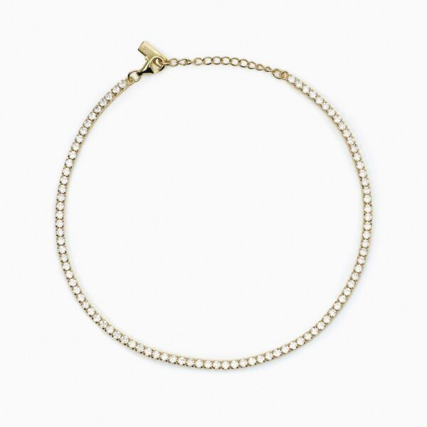 Tobillera de Plata Chapada en Oro 18K con Circonitas Blancas