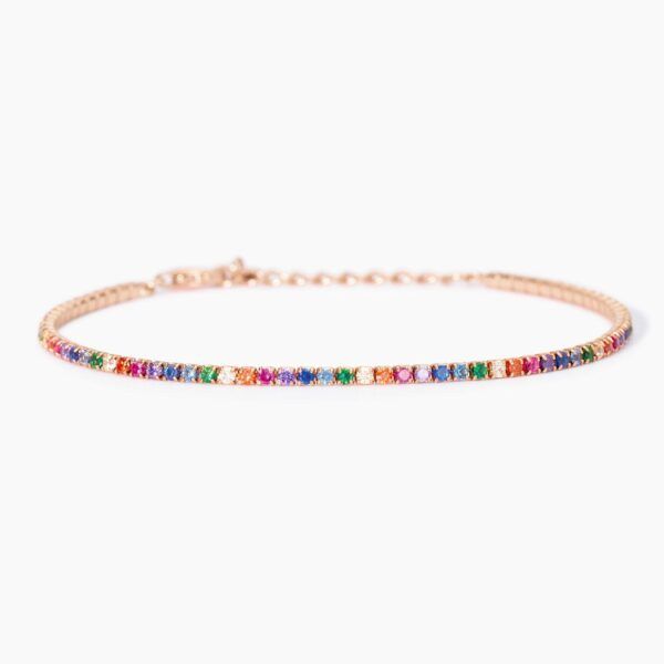 Pulsera Tennis en plata chapada en oro rosa con circonitas multicolor