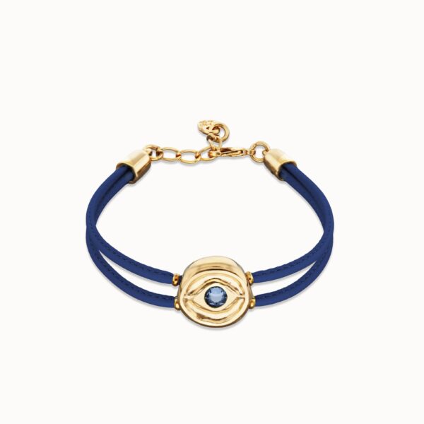 Pulsera de Cuero Azul y Cristal Azul
