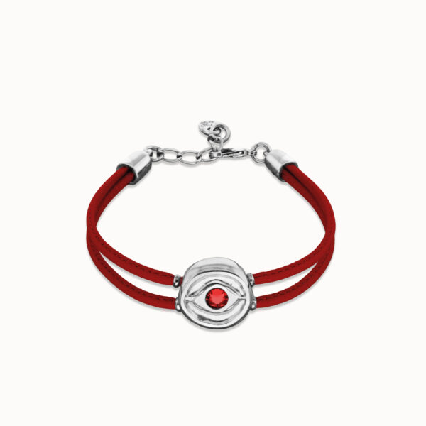 Pulsera de Cuero Rojo y Cristal Rojo