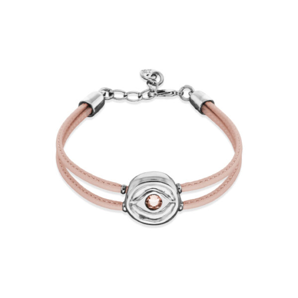 Pulsera de Cuero Rosa y Cristal Rosa