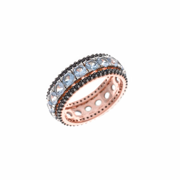Anillo Circonitas Aqua y Negras Nano