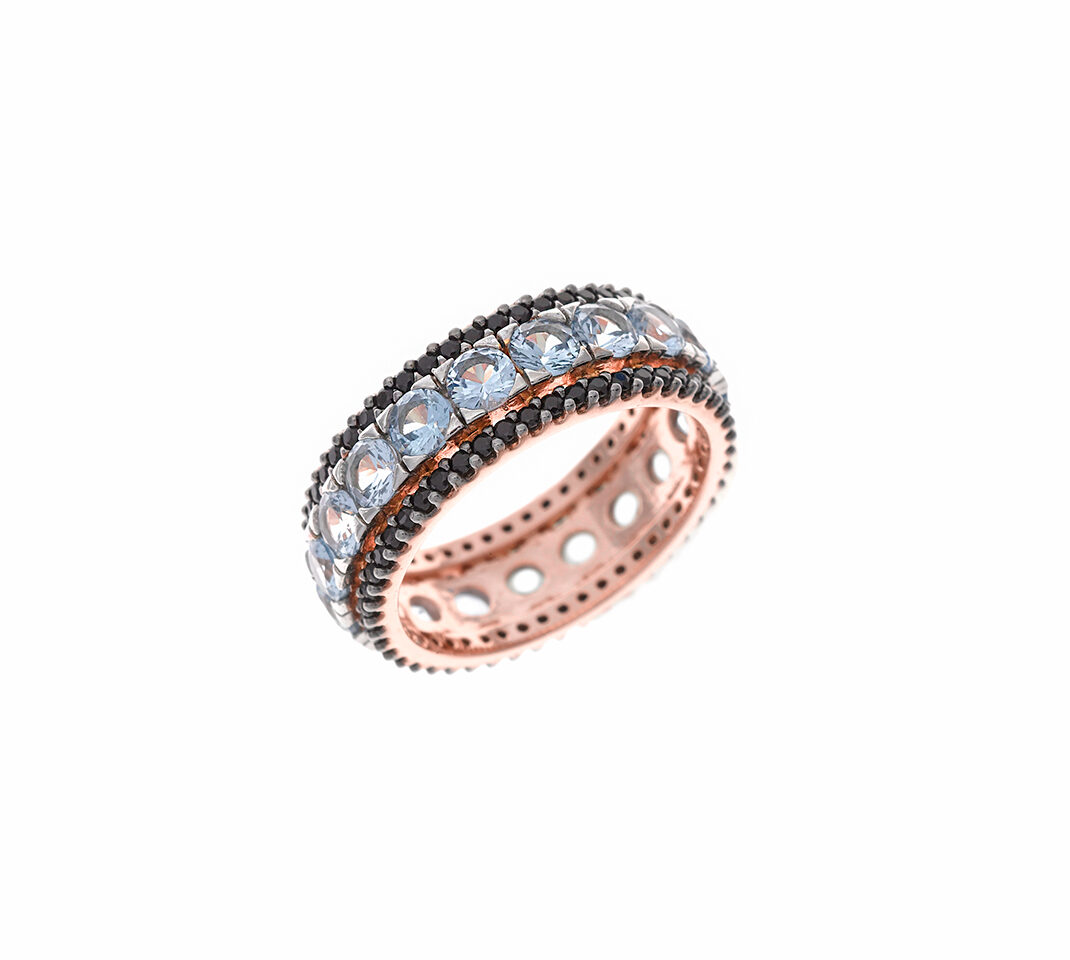 Anillo Circonitas Aqua y Negras Nano